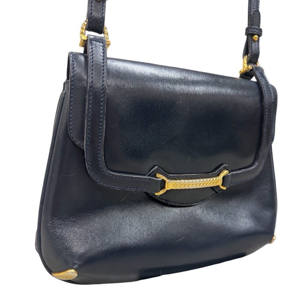 Old Gucci Vintage Black Polished Leather Horsebit Accent Shoulder Bag Auth - Picture 3 of 16